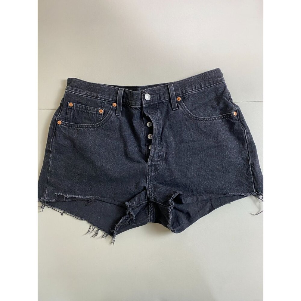 Levi's Womens 501 Black Denim Cut Off Jean Shorts Size 32 Button Fly‎ Western